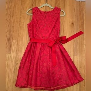 ModCloth Rise Red floral dress with tie waist belt, small